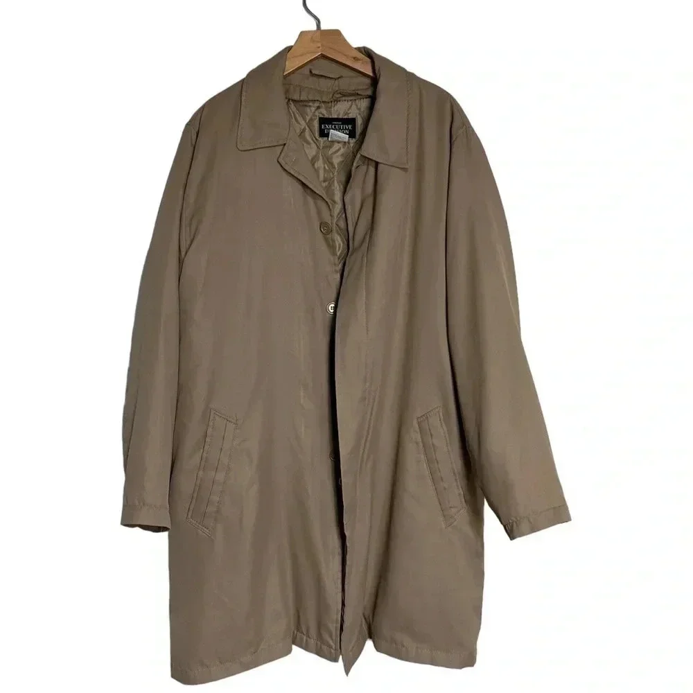 Executive Impulse Mens Beige Trench‎ Coat Overcoat Jacket